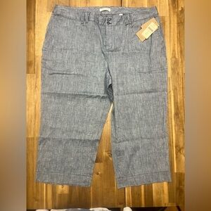 Coldwater‎ Creek Wide Leg Cropped Button Zipper Mid Blue Linen Blend Pants Sz 20